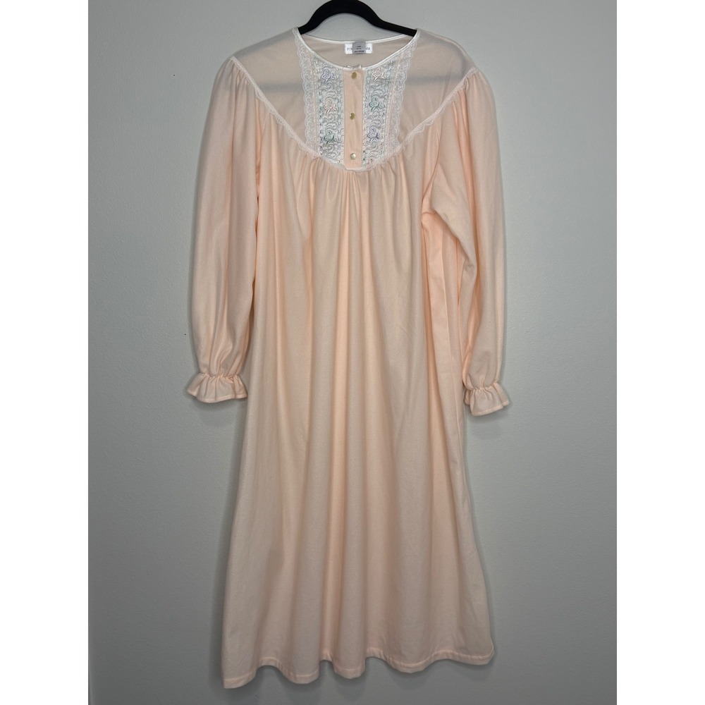 Vintage Fundamentals Sears Peach Lace Floral Embroidered Nightgown Large